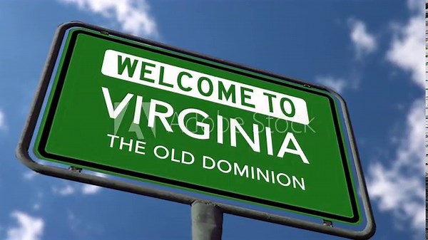 Welcome to Virginia US State Road Sign, The Old Dominion Slogan. Realistic Animation