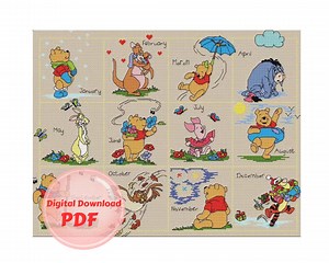 Pooh and Friends Calendar Cross Stitch Pattern (PDF Download) - Etsy