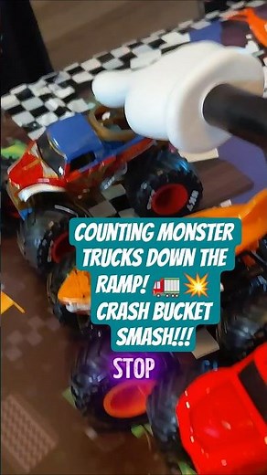 Counting Monster Trucks Down the Ramp! 🚛💥 Crash Bucket SMASH!!!