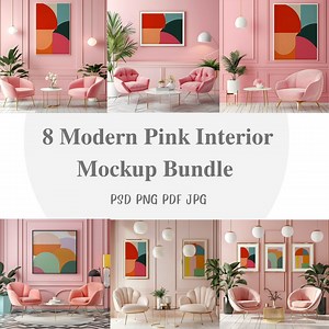 8 Modern Pink Interior Mockup Bundle, Minimalist Wall Art, Aesthetic Mockups, Poster Mockup, Wooden Frame Mockup, Retro Style Mockups - Etsy