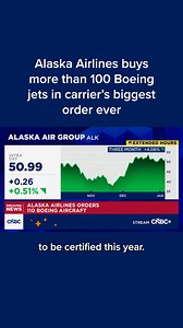 Alaska Airlines is ordering 105 more Boeing 737 Max 10 jets and five 787-10 Dreamliners in its biggest order ever. It’s Alaska’s first major Boeing order since a door plug panel blew out of a 737 Max 9 operated by the airline. The delayed 737 Max 10 isn’t yet certified by regulators and is years behind schedule, but Alaska said the purchase will help it firm up sought-after order slots through the mid-2030s. Read more: cnb.cx/4juozT7 | CNBC