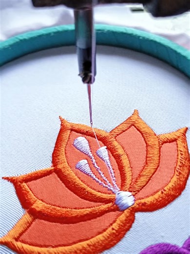 Beautiful Embroidery Style with Orange and White Pistil