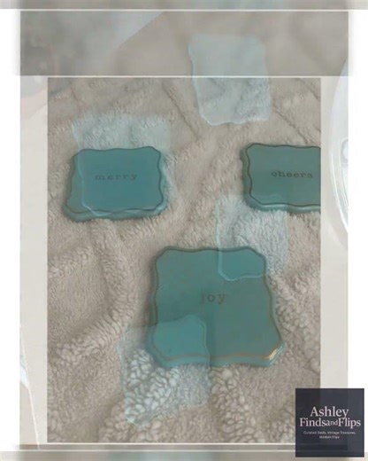 Tri-Coastal Design Ceramic Coasters Set of 4 Joy Merry Happy Cheers Aqua Cork Back