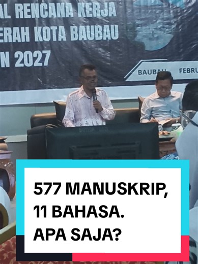 577 MANUSKRIP, 11 BAHASA. APA SAJA? . BUDAYAWAN Buton, Dr La Ode Abdul Munafi menyatakan Pokok Pikiran Kebudayaan Daerah (PPKD) Kota Baubau terlengkap di Sultra . Ia menyatakan data base Objek Pemajuan Kebudayaan (OPK) Kota Baubau sebanyak 1.376 jenis. Diantaranya terdiri dari 577 manuskrip, dan 11 bahasa. Apa saja? . #Butonpos #Publiksatu
