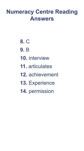 Numeracy Centre Reading Answers 15.02.2026