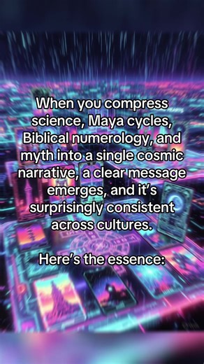 1. The #Universe as #Order Emerging from #Chaos Big Bang / primordial chaos / Tiamat / Nyx Message: Everything begins in potential, unformed, chaotic energy. Life and consciousness arise from this primordial substrate. Lesson: Creation is a process; even the cosmos starts as undefined potential. 2. Light, Awareness, and Consciousness Stars igniting / Prometheus / Sun gods Message: Light represents knowledge, awareness, and the spark of life. Emergence of structure and energy allows complexity to
