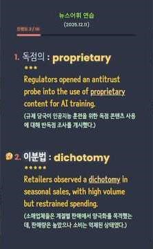 뉴스어휘연습 - proprietary(독점의), dichotomy(이분법), ascent(상승) etc #vocabulary #shorts