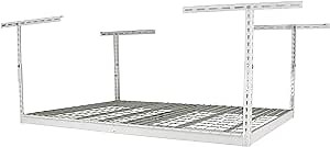 SafeRacks 4x6 Overhead Garage Storage Rack - Height Adjustable Steel Overhead Storage Rack - 500 Pound Weight Capacity (White, 24"-45")