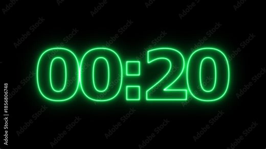 glowing neon 25 seconds timer countdown animation, countdown timer 5 seconds animation from 25s to 0s countdown 25 seconds countdown timer animation on transparent background