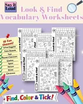Look & Find Vocabulary Worksheets | ESL Picture Search & Coloring | 10 Themes