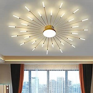 51 Inch LED Ceiling Light Fixture,30 Lights Modern Ceiling Lights Flush Mount Chandelier Gold Indoor Lighting for Living Room,Bedroom,4000K 30W+12W Firework Deco Close to Ceiling Light