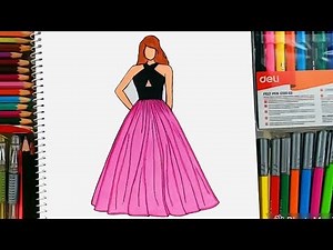 How to Draw the Halter Prom Dress | Black & Hot Pink Dress