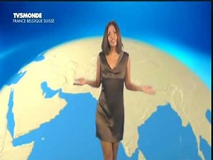 Woman Weather Presenter in Satin Dress