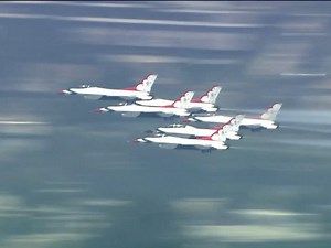 300K views · 10K reactions | Sky5 captured the Air Force Thunderbirds soaring over Los Angeles to honor health care workers and other essential employees Friday. The Southern California flyover started in San Diego and was set to wrap up in Ventura County on Friday afternoon. https://ktla.com/news/local-news/thunderbirds-to-salute-covid-19-workers-in-socal-with-flyover-on-friday-heres-where-and-when-to-watch/ | KTLA 5 News | Facebook