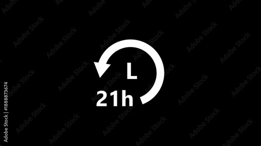 Abstract 21 hours clock with circle arrow. Clock timer, time passage waiting time animation. Stopwatch animated icon clock with moving arrows simple animation.