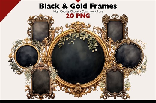 Black Gold Ornate Frame Bundle (PNG), Victorian Vintage Chalkboard Borders, Gothic Wedding Digital Frames - Etsy