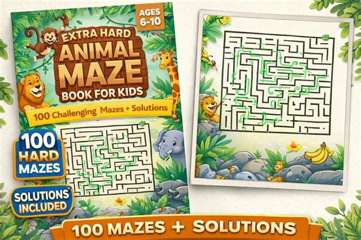 Very Hard Animal Mazes for Kids | 100 Printable Puzzles   Solutions (PDF Download) - Etsy