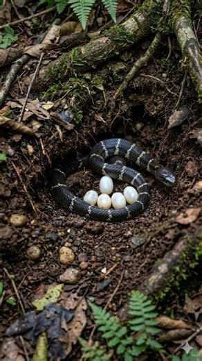 How A Female Common Krait Snake Lays Eggs In Hidden Place 🐍😱 #snake #fyp #shorts