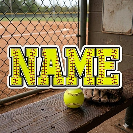 Custom Softball Sticker, Personalized Softball Name Decal for Water Bottle Laptop, Softball Team Gift, Yellow Softball Stitches Vinyl - Etsy