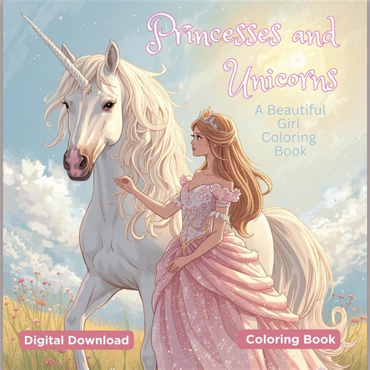 Princess and Unicorn Coloring Pages | PDF Download | 30 Pages | Digital Download | Beautiful Girl Craft Gift - Etsy