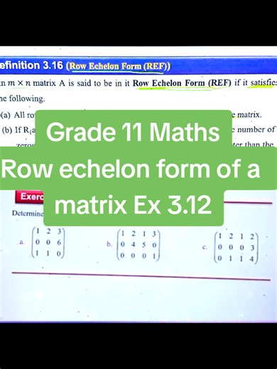 Row echelon form of a matrix/Grade 11/#creatorsearchinsights #fyppppppppppppppppppppppp #Matrix #foryoupage❤️❤️ #Mathematics @Mr. End @NEJ Maths Academy ♾️ @Eng. Kefialew Elias (KE) @Fidel tutorials @Biniam Tamiru