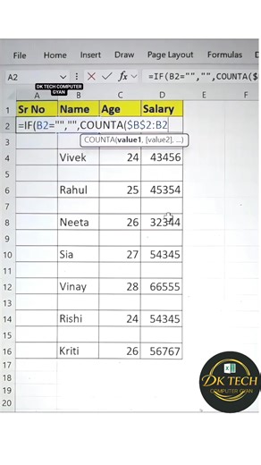 AutoFill Serial Numbers In Excel 🔥 | Excel Tips and Tricks 💯🚀 #shorts #Excel #howto #exceltips #Microsoft | DK TECH Computer GYAN