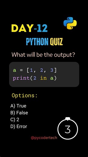 Day 12 Python Quiz | Membership Operator (in) #pythonquiz #codequiz #coding #codingquiz