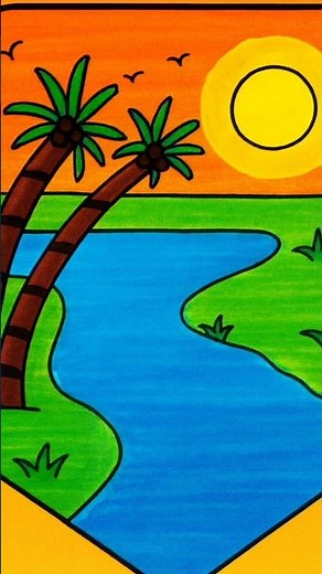 sunset scenery drawing | sunset drawing | easy sunset scenery drawing | drawing