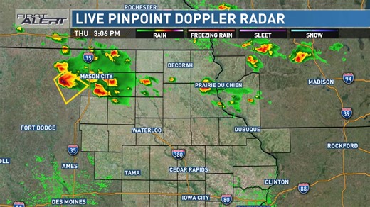 Pinpoint Doppler Radar shows a scattering of showers and storms moving to the southeast at 25 mph. Heavy rain, hail and gusty winds could be found in some of the storms. -Joe | KCRG-TV9 First Alert Weather