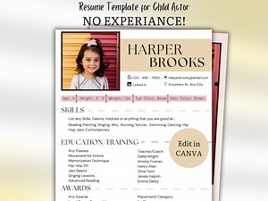 Child Actor Resume Template No Experience Editable Canva CV Professional Digital Acting Resume 2025 Matching 8x10 Headshot Customizable - Etsy