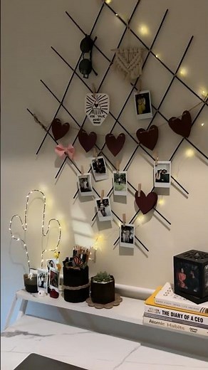 DIY photo grid with bamboo sticks✨ diy wall grid at home❤️ wall grid diy with skewers ✨wall grid diy