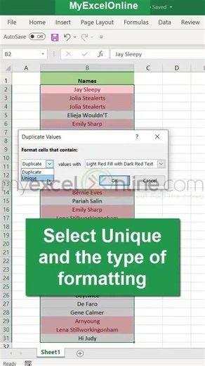 Highlight Unique Values in Excel ✨ #excel #myexcelonline #exceltips #shorts