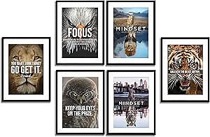 UZXTFQU 6Picecs Liger Eagle Cat Letter Inspirational Quotes Canvas Wall Art Quotes Theme Wall Decor Animal Leopard Office Pictures Unframed Poster Prints Suitable for Study Bedroom Modern Home Decor