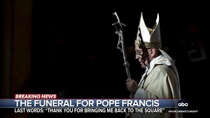 The Vatican revealed details on Pope Francis' final hours, including his last words, as the Cardinals announced the public viewing tomorrow, followed by the Pontiff's funeral on Saturday. James Longman reports on the secret, ancient ritual soon to get underway, to choose Francis' successor. https://abcnews.link/ShfzP5k?utm_source=facebook&utm_medium=social&utm_campaign=dhfacebook&utm_content=app.dashsocial.com/abcworldnewstonight/library/media/524800461 | ABC World News Tonight with David Muir