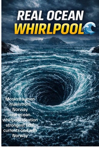 This isn’t a movie scene. It’s a real ocean maelstrom powerful enough to drag boats into spinning water. Off the coast of Norway, between the islands of Moskenesøya and Værøy in the Lofoten archipelago, tidal currents collide in narrow channels. When massive volumes of water rush through tight passages during changing tides, the flow destabilizes — and forms violent whirlpools. This is the Moskstraumen maelstrom. Some whirlpools can reach several meters across, with powerful surface rotation and