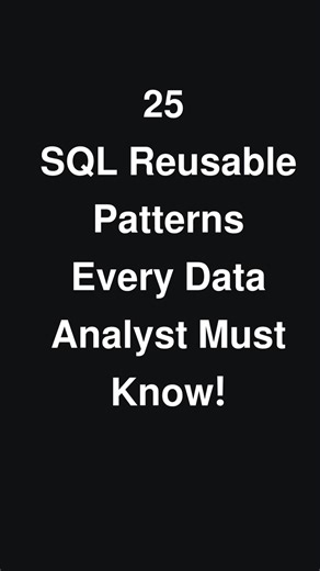 Code Crush on Instagram: "🔥 25 SQL Reusable Patterns Every Data Analyst Must Master! 🔥 If you’re preparing for SQL interviews or working on real-time analytics projects — these patterns are your survival kit! 💪 From Top-N per Group and Window Functions to Cohorts, Funnels, Retention, Anti-Joins, and Recursive CTEs — these aren’t just queries, they’re problem-solving frameworks used in real data teams every day 🚀 💡 Once you understand these patterns: ✅ You’ll write cleaner, faster, more effi