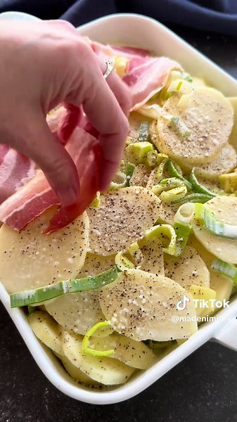 Flødekartofler med Porre og Bacon til Aftensmad