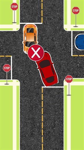 At a four-way stop, always yield to the vehicle on your right at a stop sign. #mydmv #dmvwrittentest