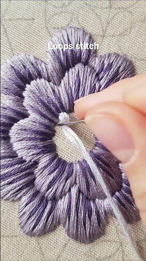 Loops stitch flower embroidery💜 #embroidery #tutorial #diy #handmade #art #craft #stitch #flowers