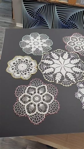 It's safe to say this is the biggest doily collection I have framed to date. Generations of knot tying (?) here. All stitched in place, now to finish them up. | Devon Coles Gallery