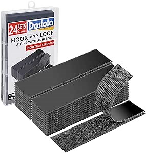 24 Sets Industrial Strength Sticky Back Hook and Loop Strips, Heavy Duty Double-Sided Interlocking Mounting Tape for Wall Hanging, Fabric, Sofa Couch Cushions, Rug - 1 x 4 Inch, Black