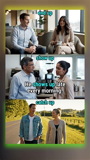 "End up" "Show up" "Catch up" (Phrasal Verbs) #englishspeaking #englishconversation