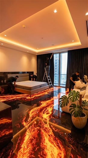 From Empty Room to Lava Floor Bedroom 😳 Glass Epoxy Lava River Build