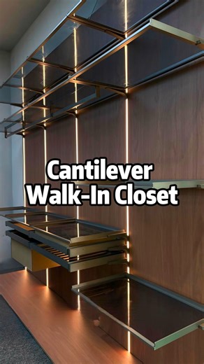 A cantilever-style walk-in closet that keeps the space open and visually light. The suspended structure reduces visual bulk while improving access and everyday organization. A modular system designed for flexible combinations and custom layouts. #WalkInCloset #FloatingCloset #CantileverDesign #ModernCloset #ClosetDesign #CustomCloset #InteriorStorage #MinimalInteriors #HomeOrganization #ModernHome #InteriorDetails #lumispace | LumiSpace.ai