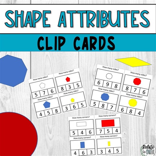 2D Shapes Clip Cards Printable | Count Sides & Corners | Geometry for Kids | Homeschool Math Activity - Etsy