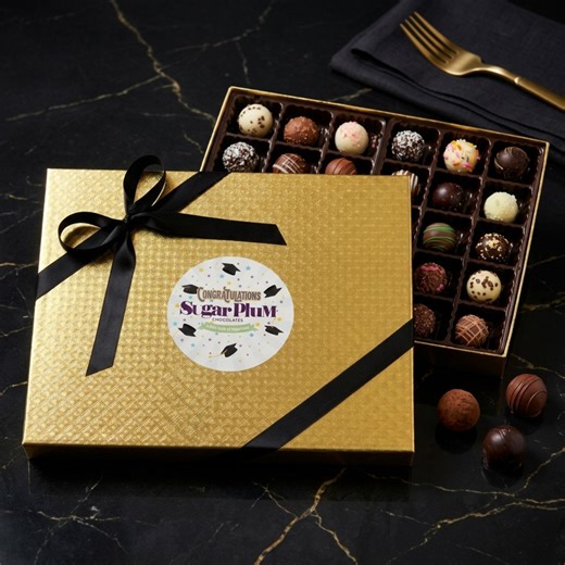 Sugar Plum Chocolates 30‑Pack Truffles – Gold Gift Box – Graduation Gift – Assorted Chocolates – Half Pound
