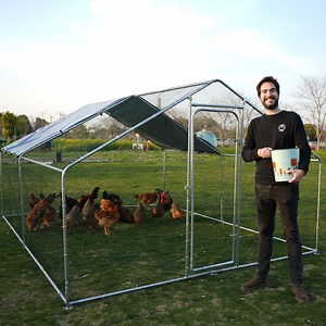 Pmango Large Metal Chicken Coop for 20-25 Chickens, Walk-in Chicken Run, Chicken Pen Outdoor W/Cover, Waterproof & Anti-UV, 13.1' D x 9.8' W x 6.4' H, Wire Mesh Poultry Cage for Yard #LYJL04YD-US