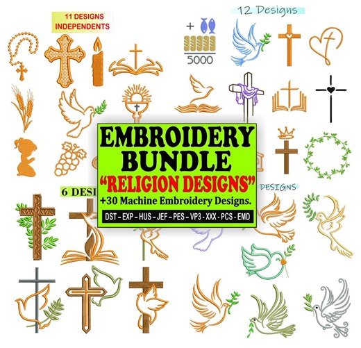 Religion Embroidery Designs Pack - Over 30 Embroidery Designs of Religious Symbols, Cross, Bible, Doves, Baptism, Easter - Etsy Australia
