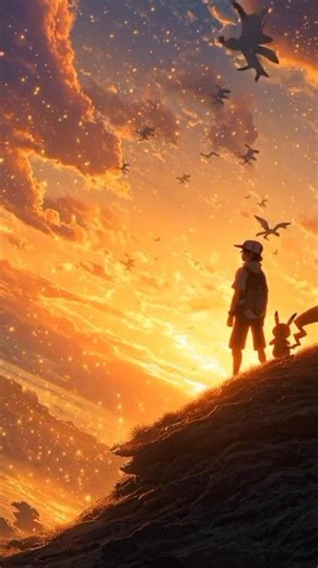 🌅 Ash & Pikachu Sunset Wallpaper Emotional Pokémon Live Animation ⚡ Cinematic Sky Scene #wallpaper