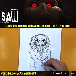 Learn how to draw BILLY THE PUPPET from SAW! Need help drawing your favorite characters? Want free coloring pages? Make sure to like and follow this page, and subscribe to the YouTube channel for more drawing tutorials! | Draw It, Too